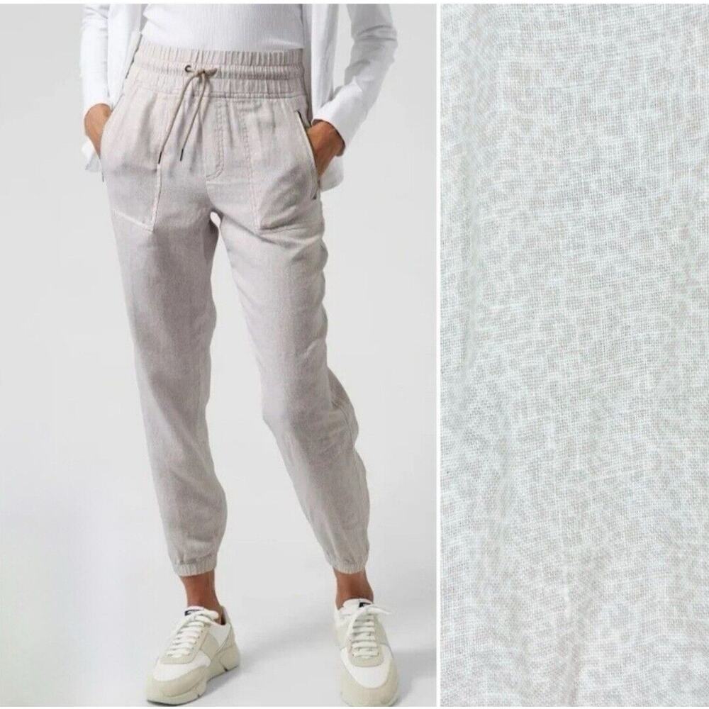 Athleta Linen Jogger Pants Womens 8 Neutrals Animal Print Resort Wear Cruise